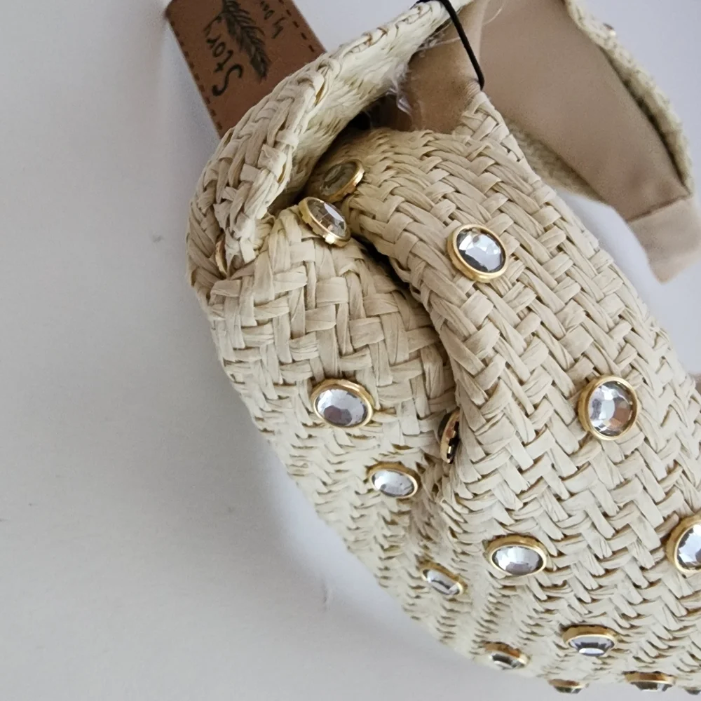 112. Natural Cream Stone Embellished Straw Twisted Headband